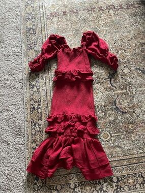 NWT Rachel Parcell Shirred Midi Dress | Red